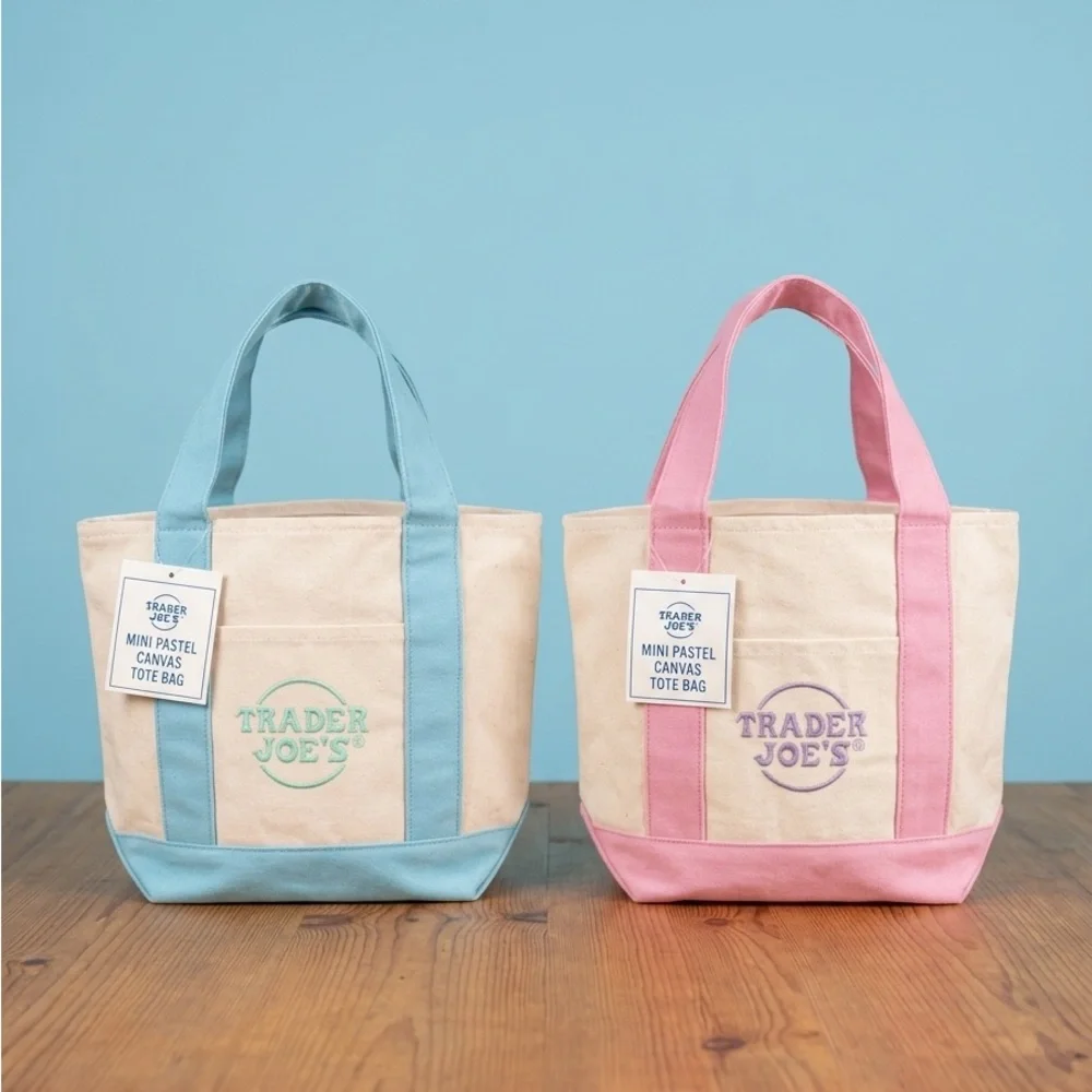 Set of two mini Trader Joe’s Tote Bags -Pastel pink and blue Limited Edition - Picture 1 of 1